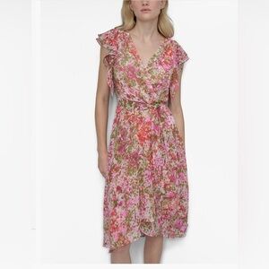 Donna Karen Floral multicolor wrap Sleeveless Dress